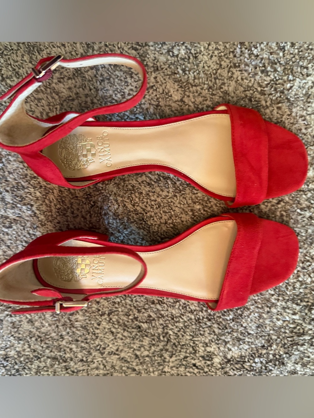 Vince Camuto Red Suede Open-Toe Ankle-Strap Heels